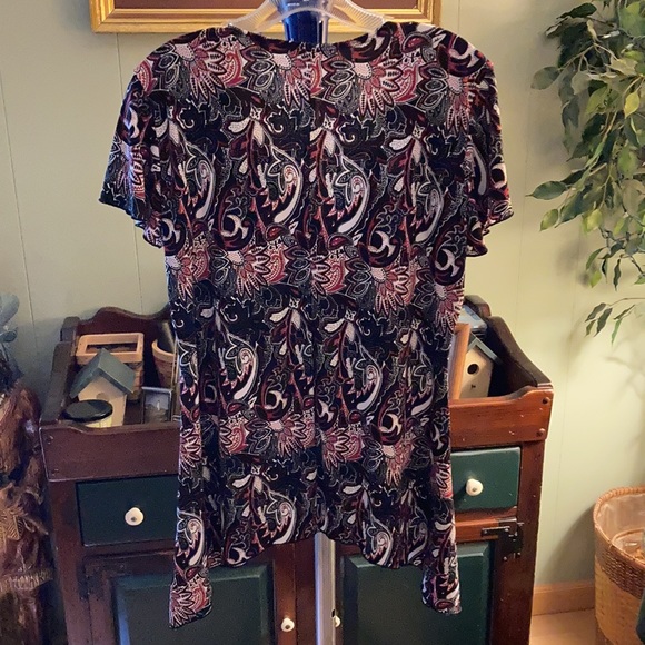 Susan Lawerence unique pattern top with wide black middle band L - Picture 3 of 10